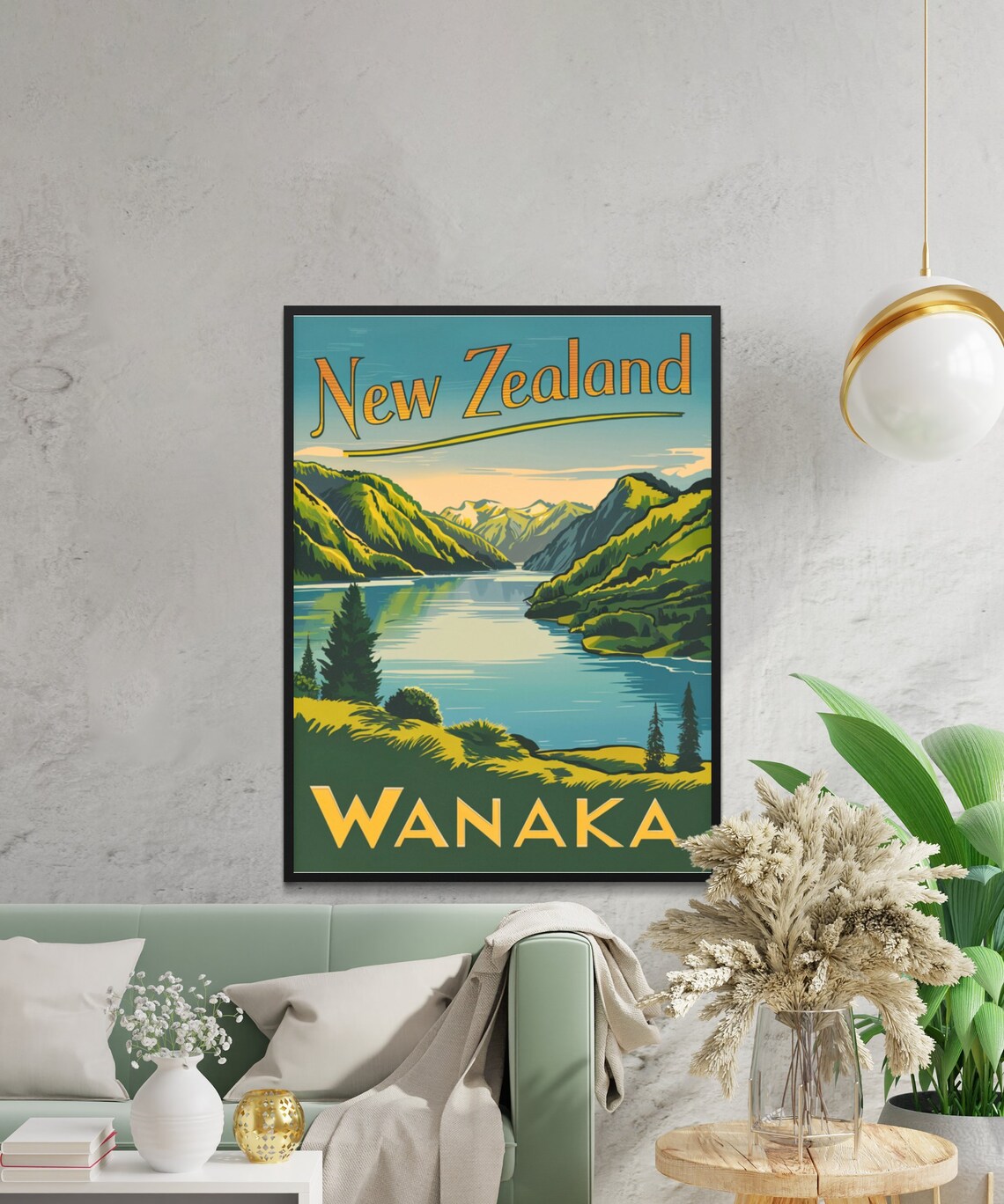 Wanaka New Zealand Lake Hills Green Retro Vintage Travel Poster - Image 2