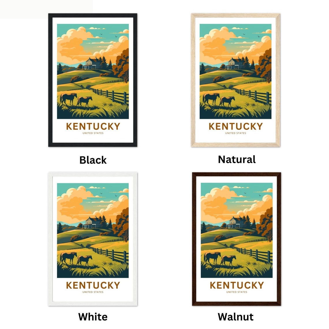 Kentucky Horse Farm Rolling Pastures Bluegrass Country Scene Poster