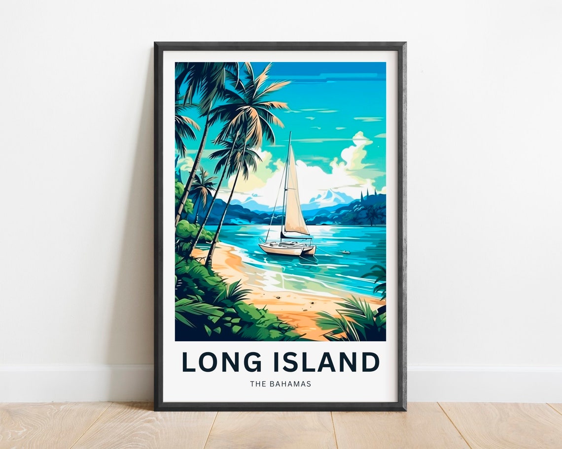 Personalized Long Island Travel Print Long Island Poster Bahamas Wall Art Framed Present Gift Bahamas Present