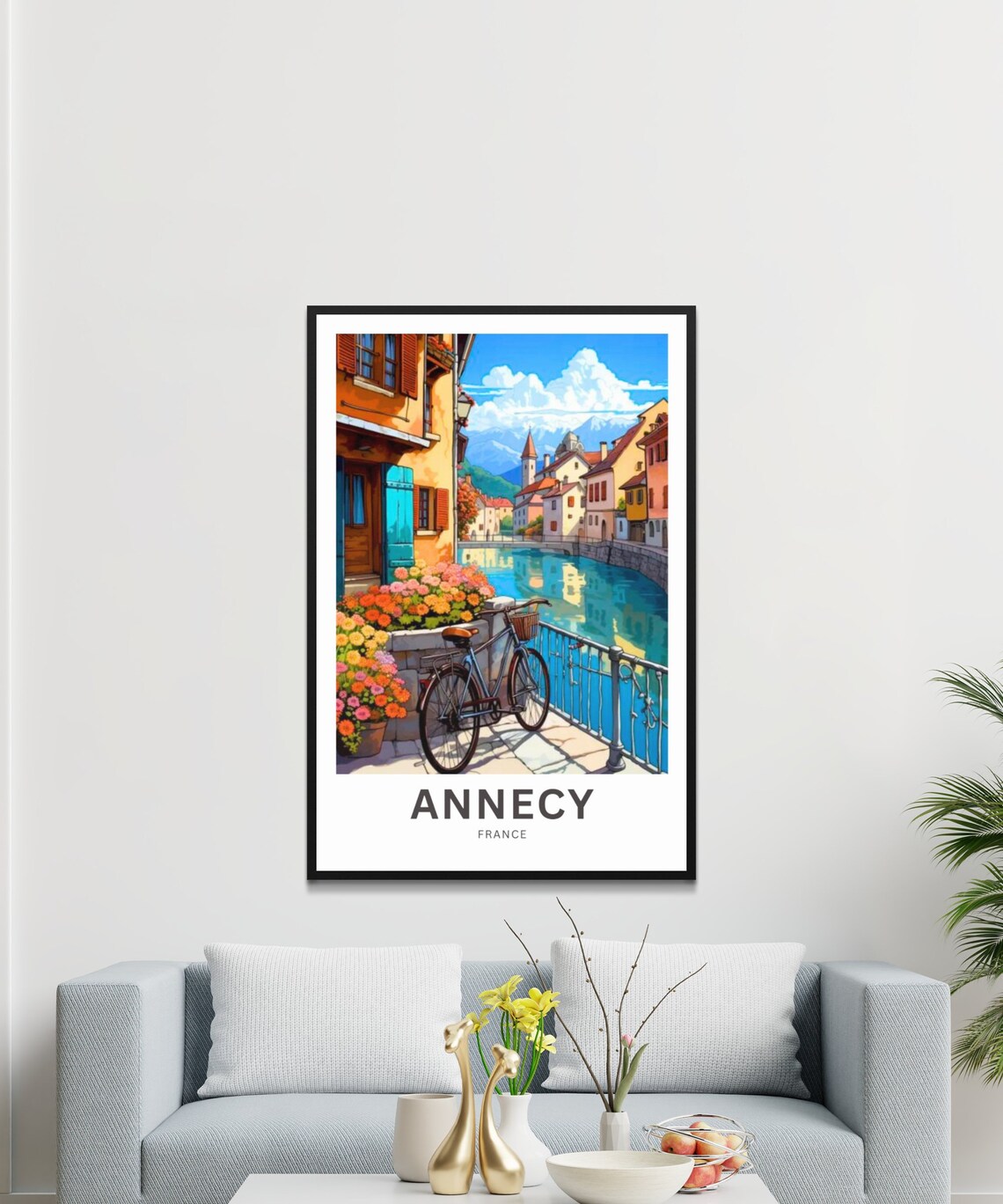 Annecy France Canal Bicycle Flowers Old Town Vintage Travel Poster - Image 3