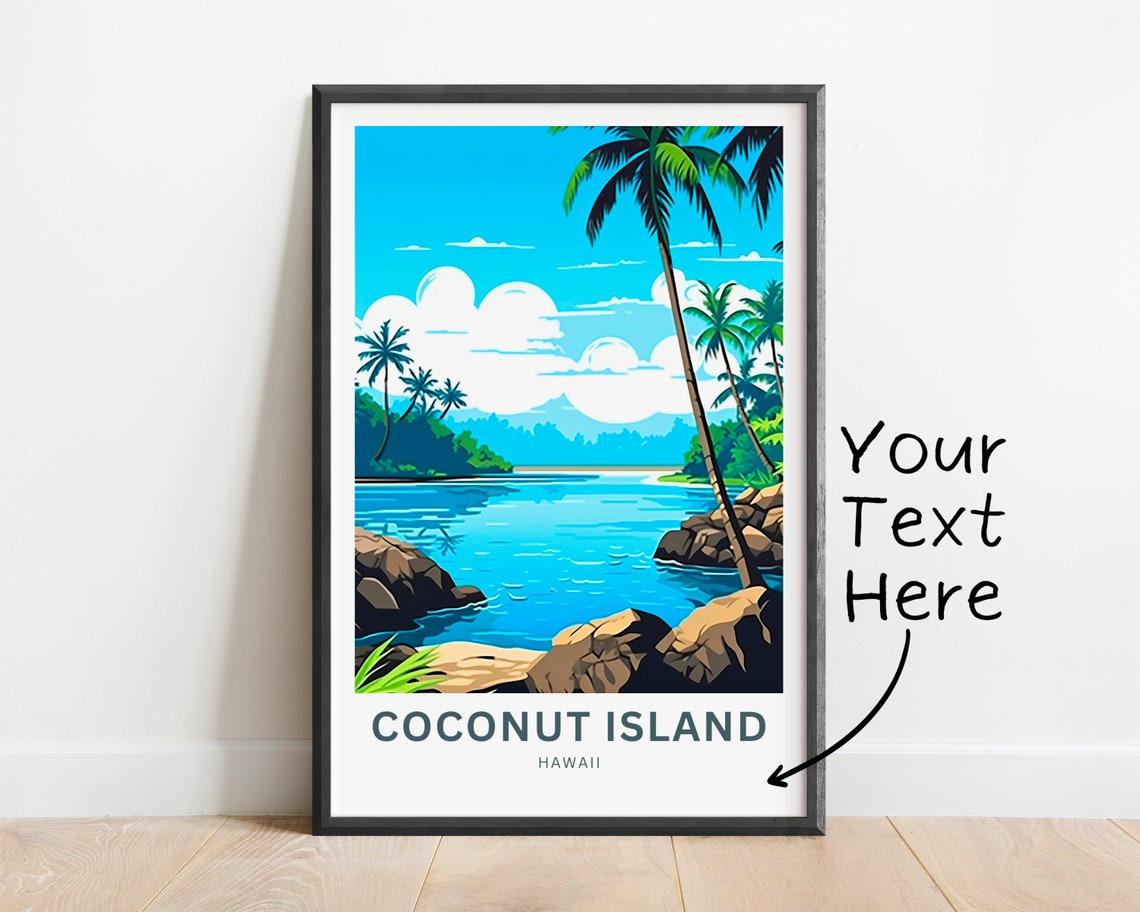 Coconut Island Hawaii Tropical Cove Palm Trees Lagoon Poster - Image 2