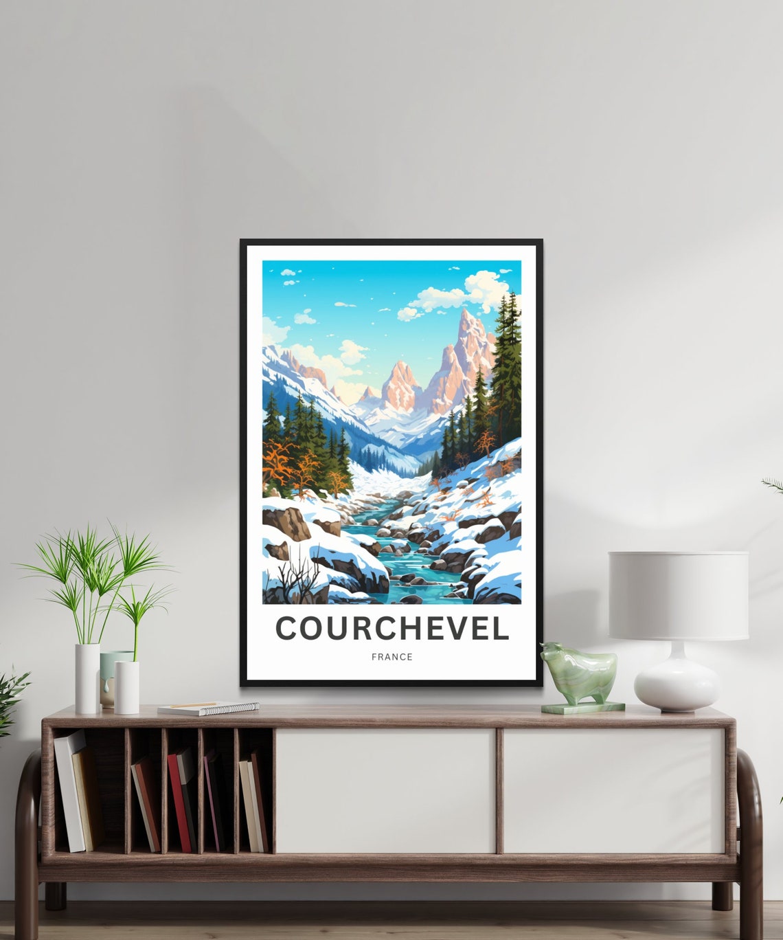 Courchevel France Mountain Stream Winter Personalized Travel Poster - Image 2