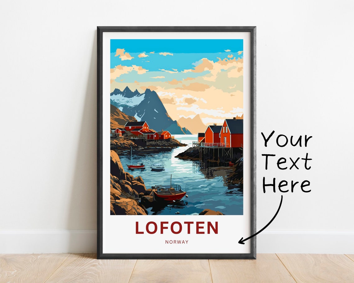 Lofoten Norway Harbor Boats Rocky Coast Mountains Personalized Poster