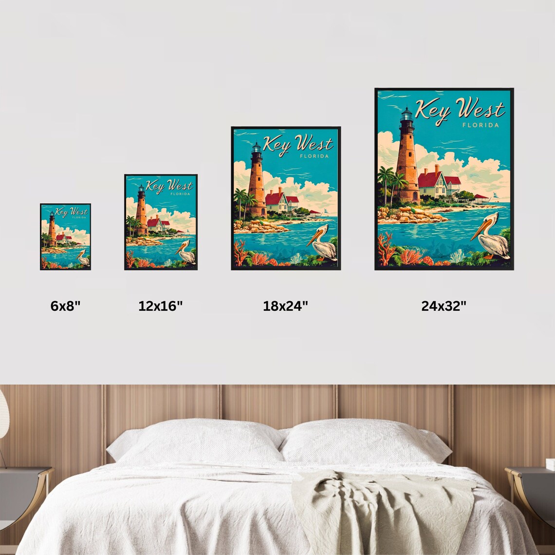 Key West Florida Lighthouse Pelican Coastal Vintage Travel Poster - Image 4