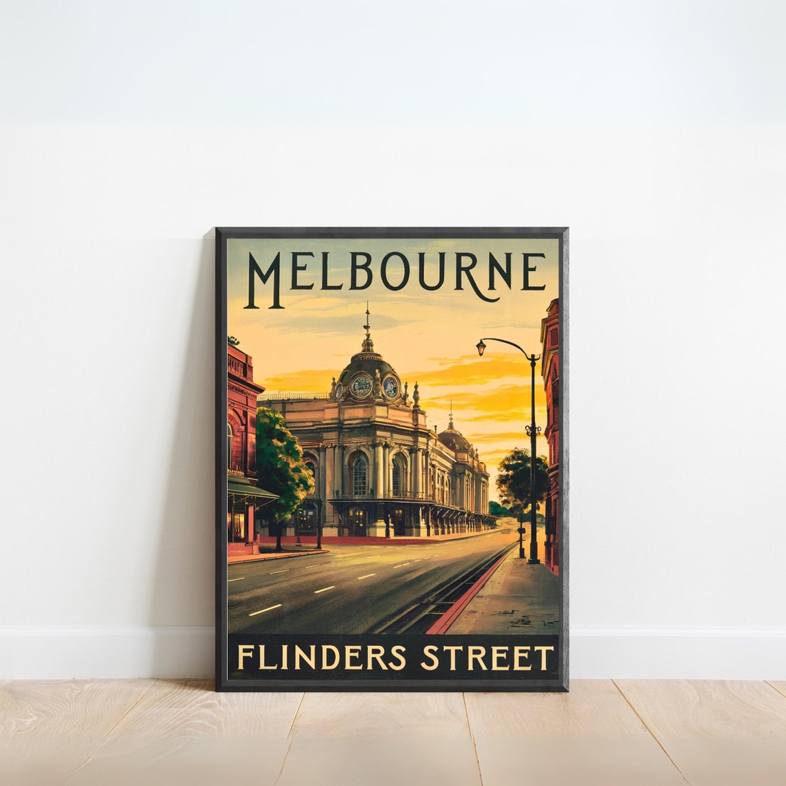 Melbourne Flinders Street Station Vintage Sunset Street Poster