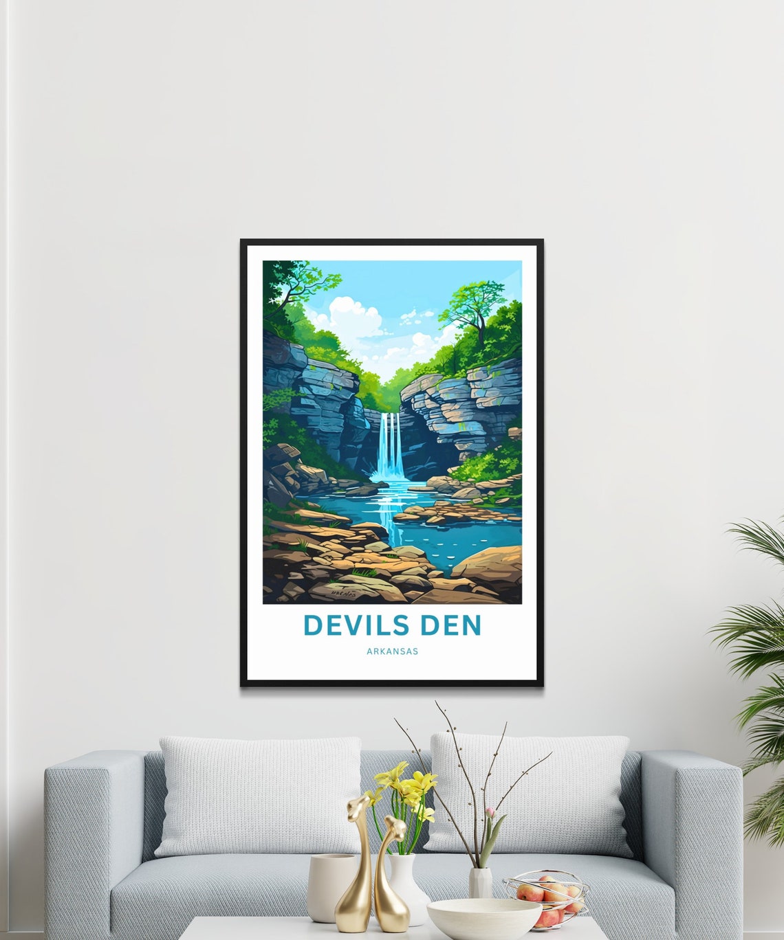 Devils Den Arkansas Gorge Waterfall Travel Illustration Poster - Image 3