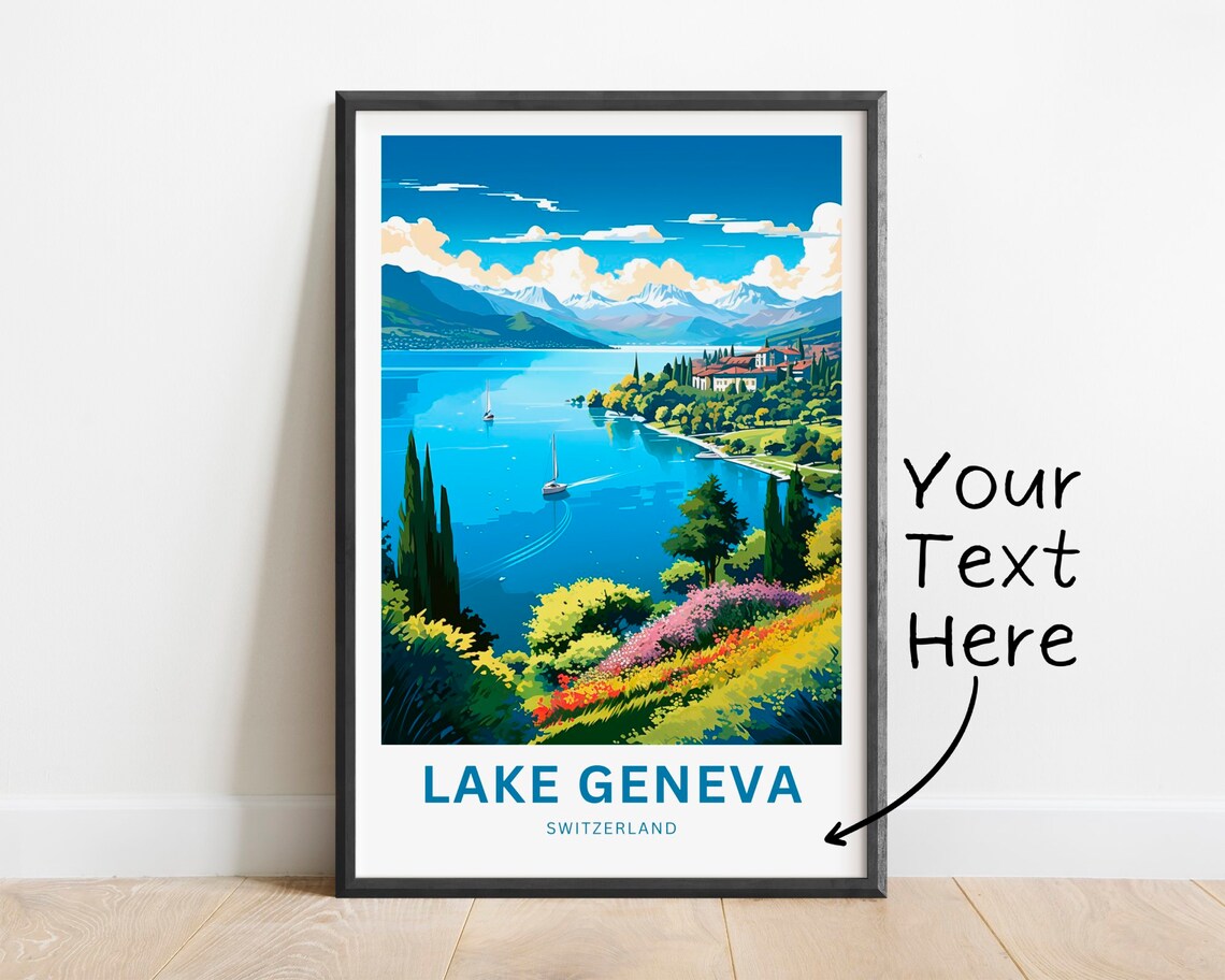 Personalized Lake Geneva Switzerland Sailboat Lake Travel Poster