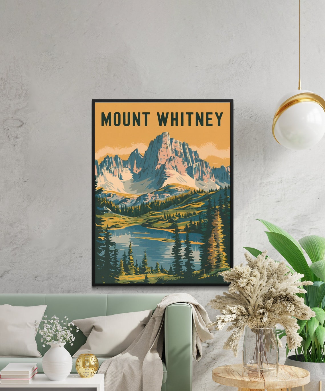 Mount Whitney Golden Sky Granite Peak Reflective Lake Poster - Image 2