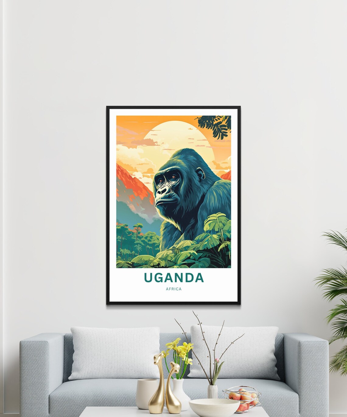 Uganda Africa Travel Poster Gorilla Jungle Portrait Sunset Mountains - Image 3