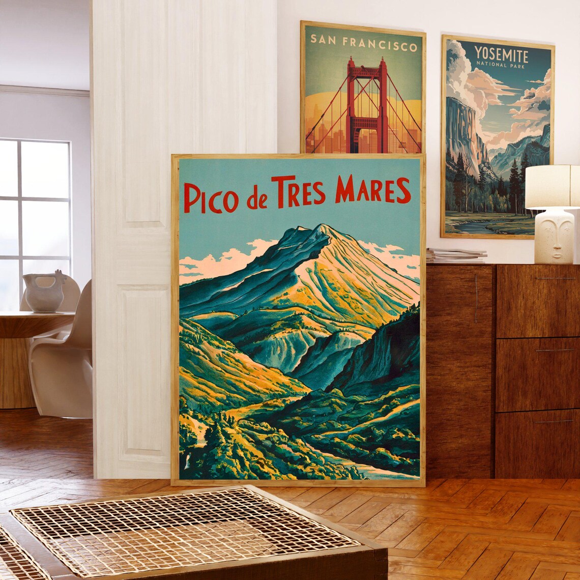 Pico de Tres Mares Vintage Golden Mountain Ridge Travel Poster - Image 3