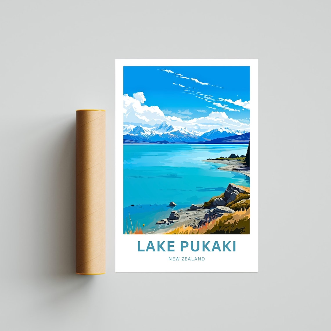 Lake Pukaki New Zealand Turquoise Lake Mountain Travel Poster - Image 4