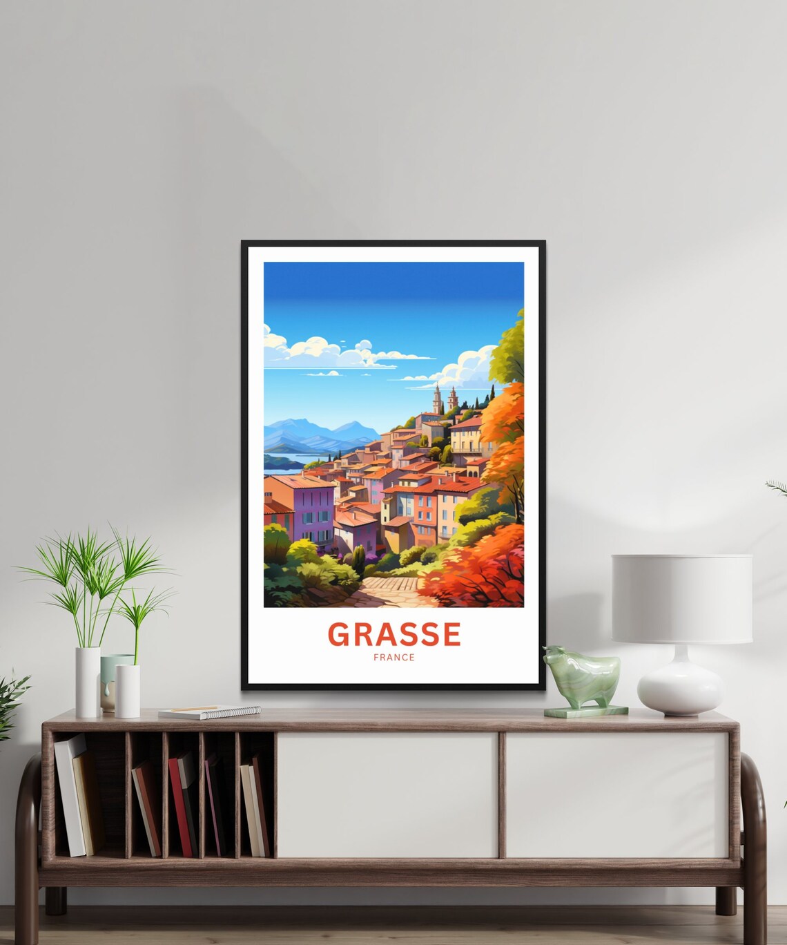 Grasse France Hill Town Red Roofs Autumn Countryside Scene Poster - Image 2