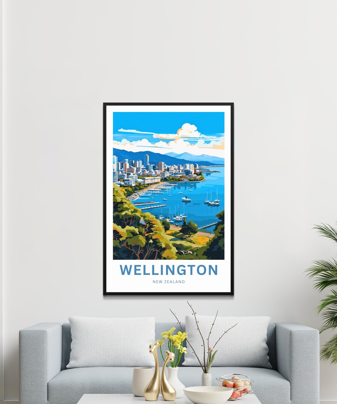 Wellington New Zealand Waterfront Sailboats City Skyline Travel Poster - Image 3