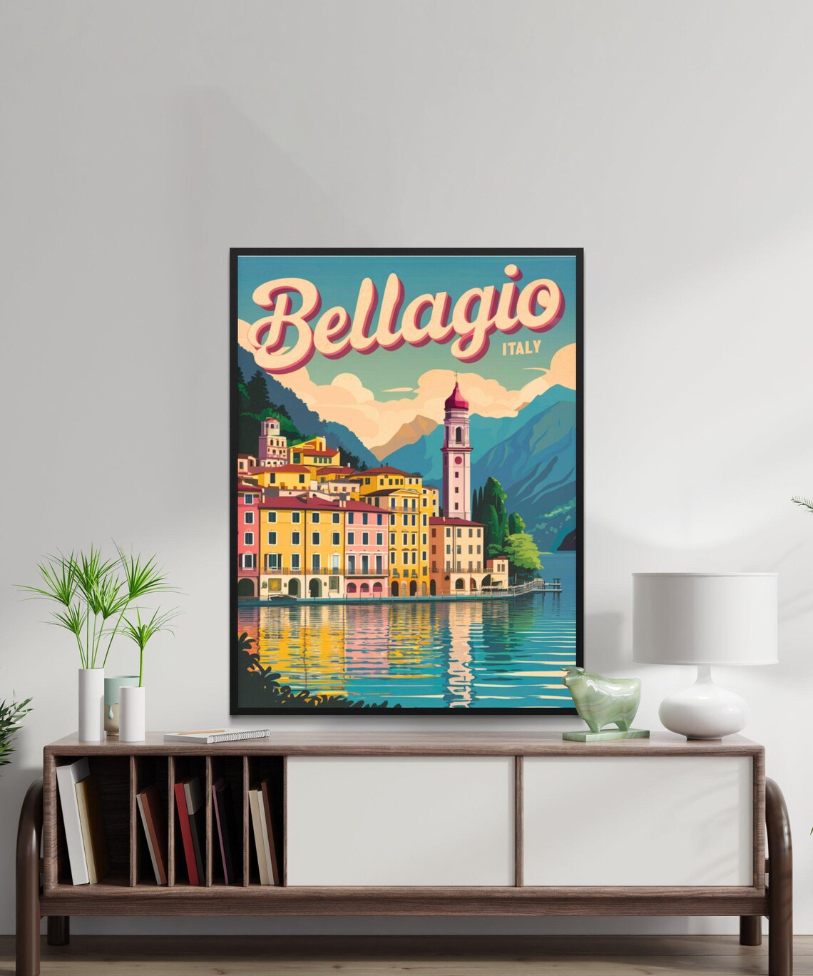 Bellagio Italy Lake Town Bell Tower Waterfront Vintage Travel Poster - Image 2