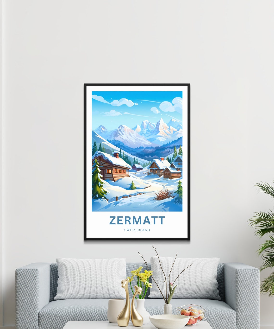 Personalized Zermatt Switzerland Winter Chalet Mountain View Poster - Image 3