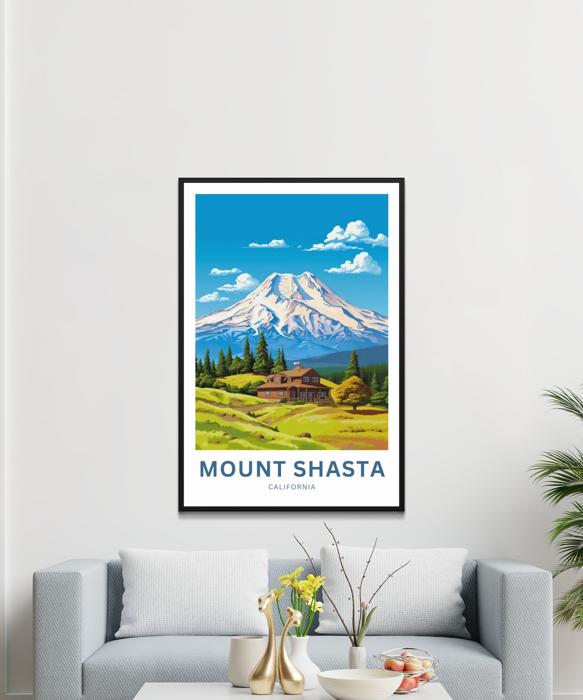 Personalized Mount Shasta California Snowy Peak Log Cabin Poster - Image 3