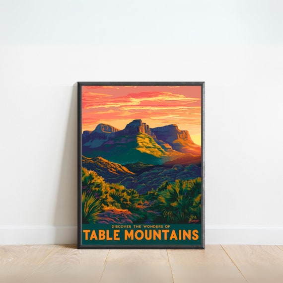 Table Mountain Vintage Travel Poster Table Mountain Print South Africa Vintage Wall Art Framed Present Gift South Africa Present