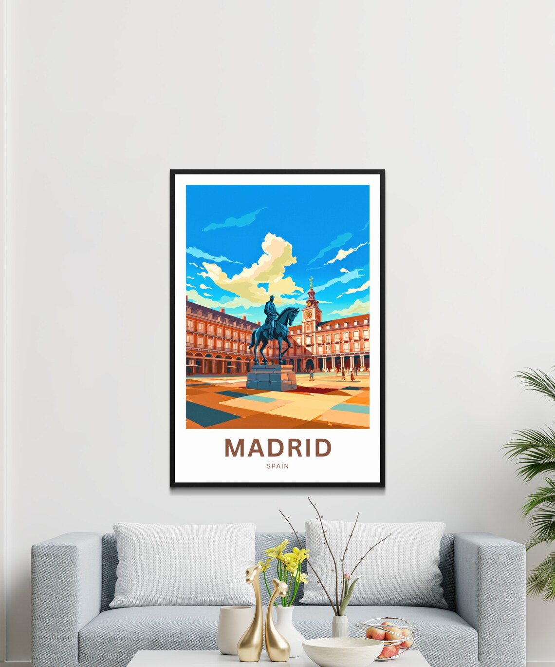 Madrid Spain Historic Plaza Mayor Equestrian Statue Art Poster - Image 3