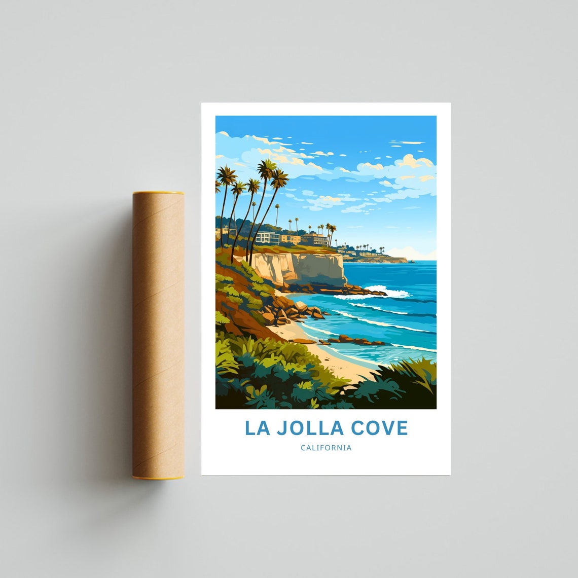 La Jolla Cove California Cliffs Palms Ocean Personalized Travel Poster - Image 4