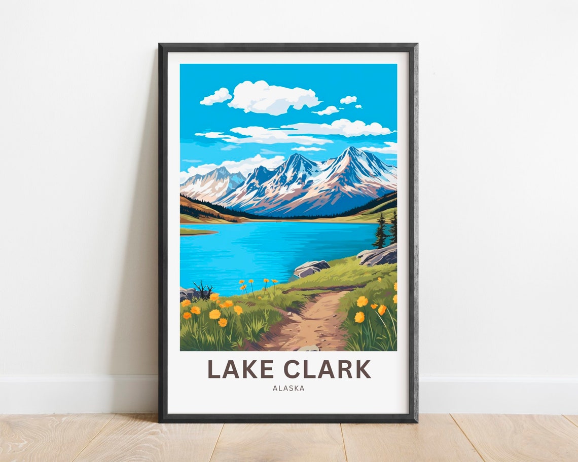Lake Clark Alaska Mountain Lake Trail Wildflower Meadow Travel Poster