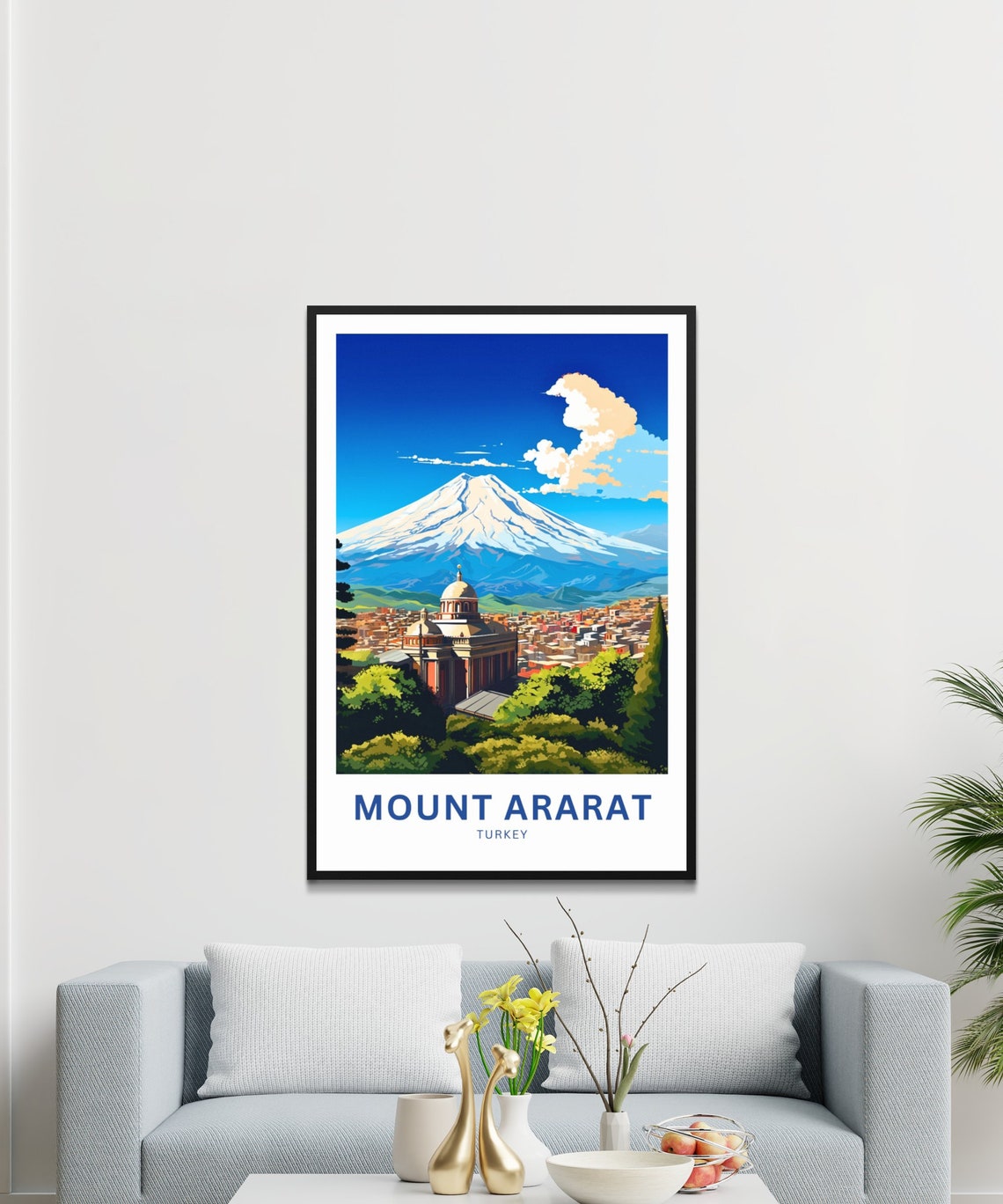 Mount Ararat Turkey Snow Capped Volcano Over Old City Travel Poster - Image 3