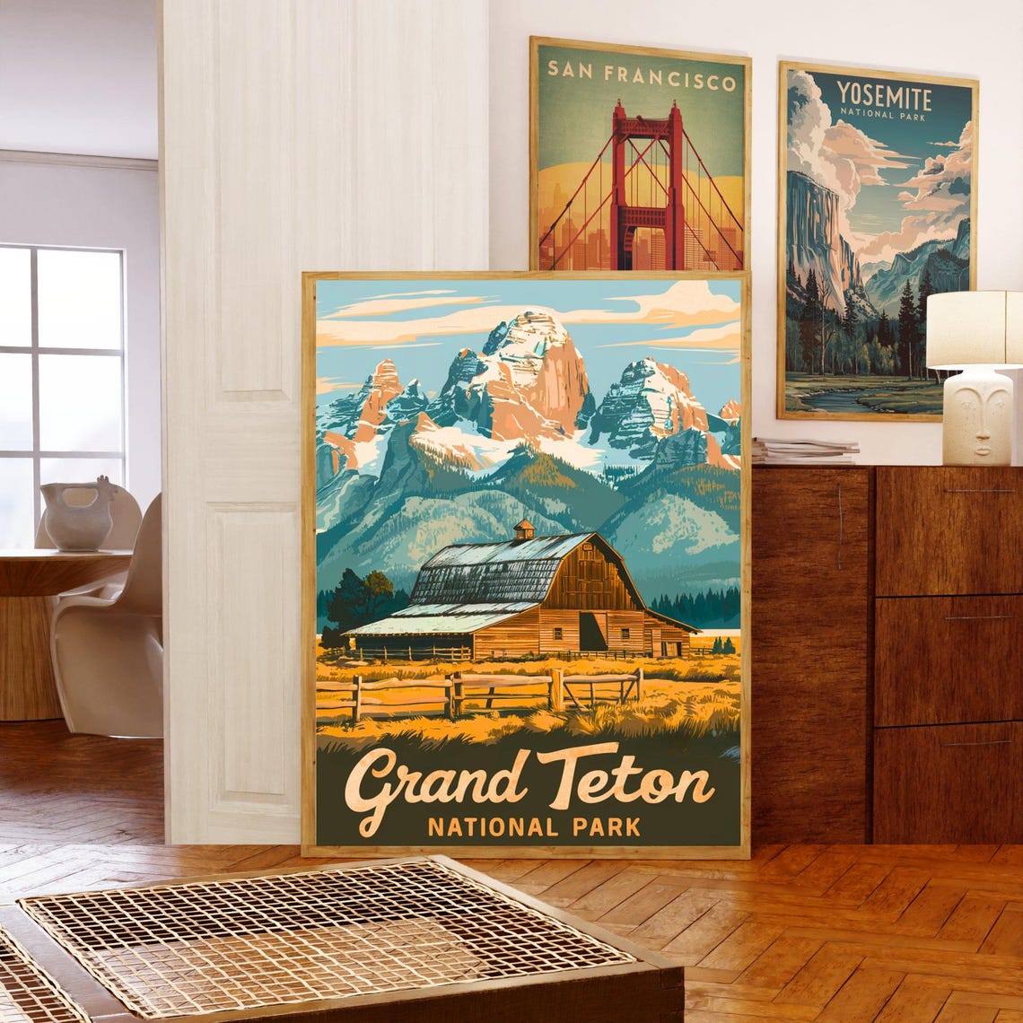 Grand Teton National Park Vintage Barn Mountain Peaks Poster - Image 5