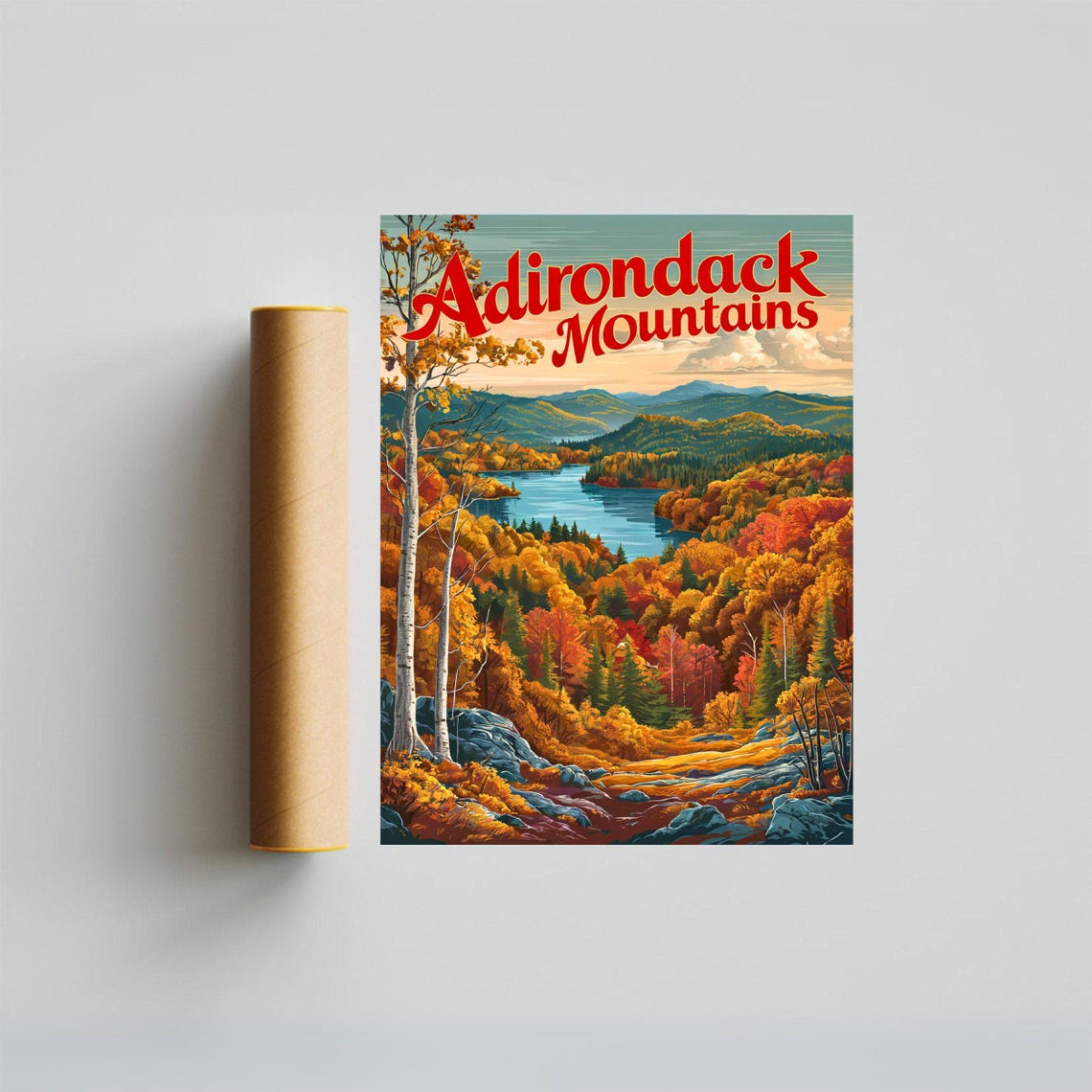 Adirondack Mountains Vintage Poster with Birch Trees and Lake View - Image 2