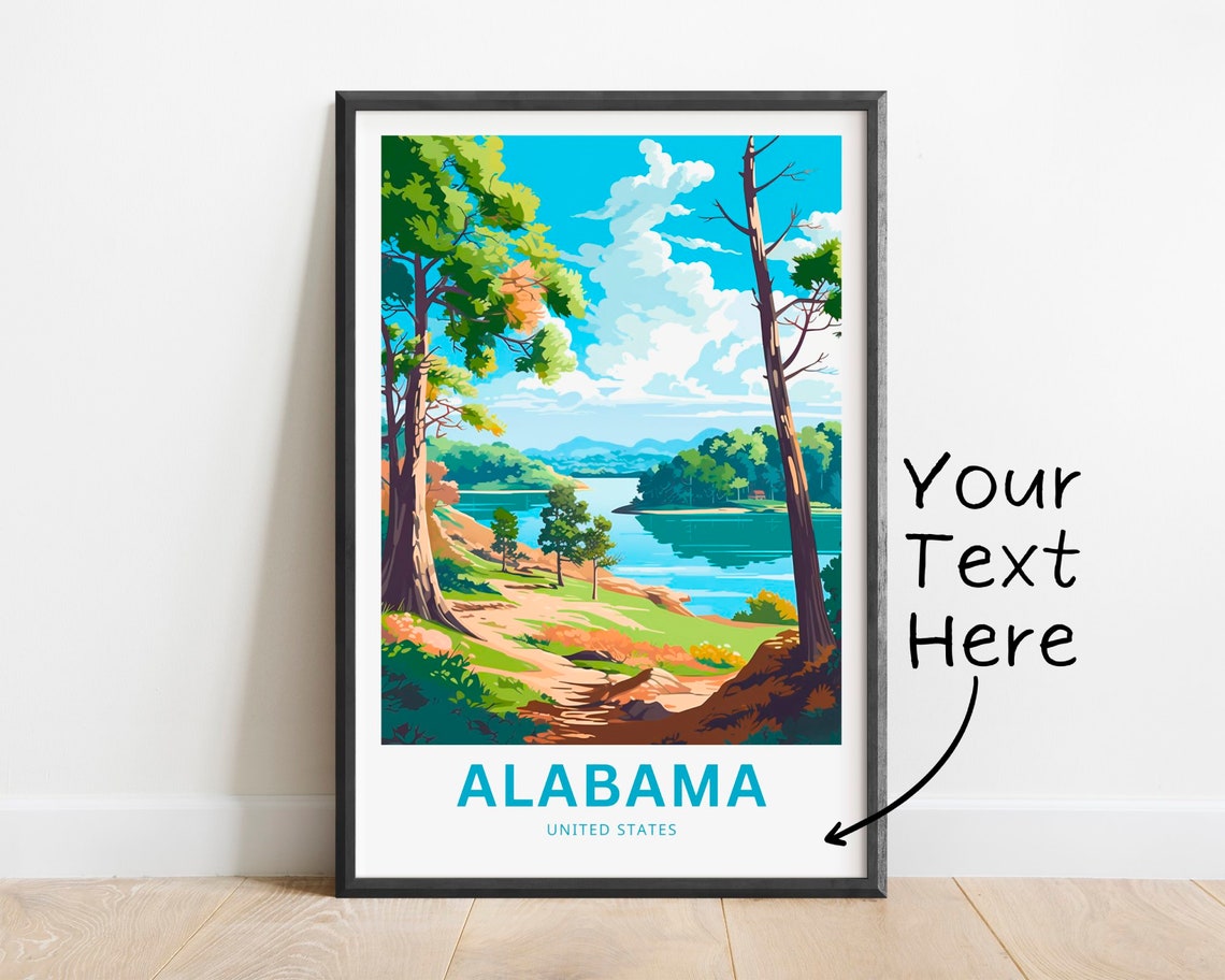 Alabama Personalized Travel Poster River Trees Custom Text Gift