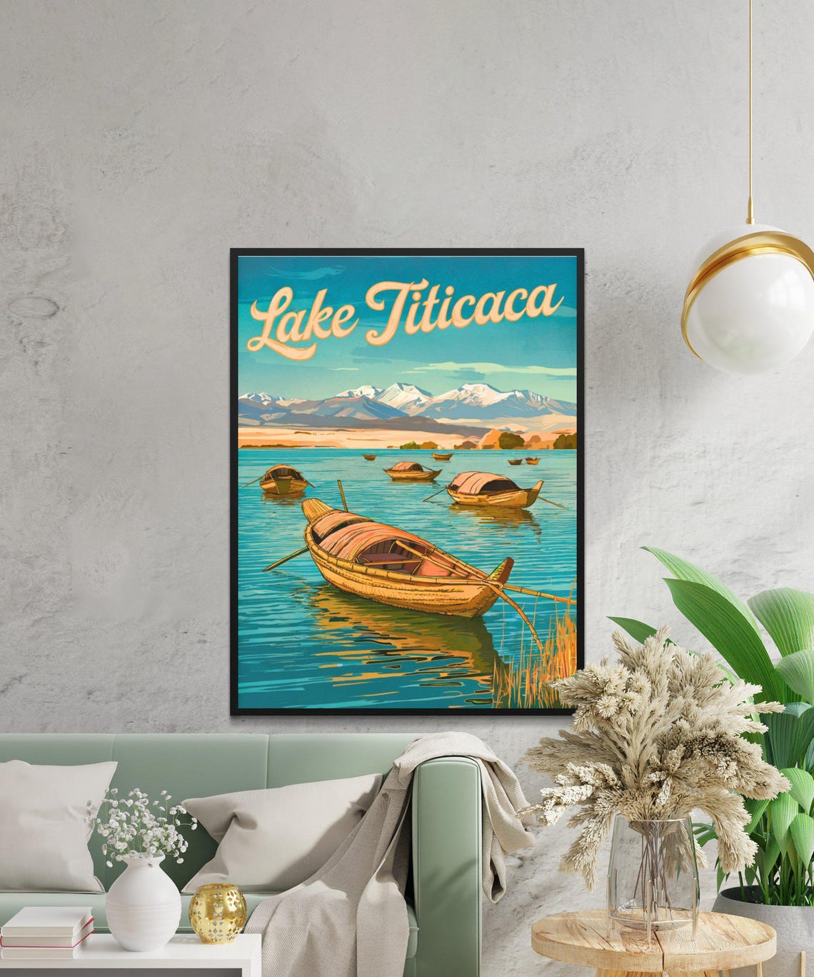 Lake Titicaca Reed Boats Andes Mountains Vintage Travel Poster - Image 3