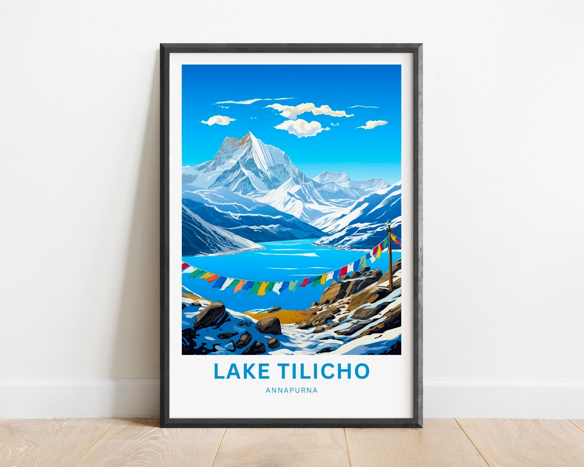 Tilicho Lake Annapurna Prayer Flags Himalayan Mountain Travel Poster