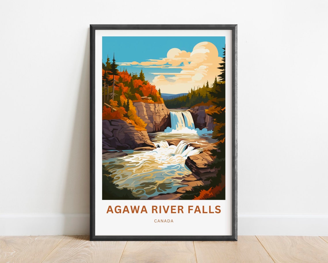 Agawa River Falls Canada Canyon Waterfall Rapids Travel Poster