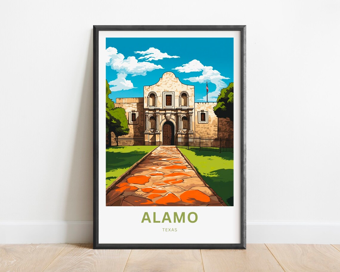 Alamo Front Facade Texas Mission San Antonio Historic Travel Poster