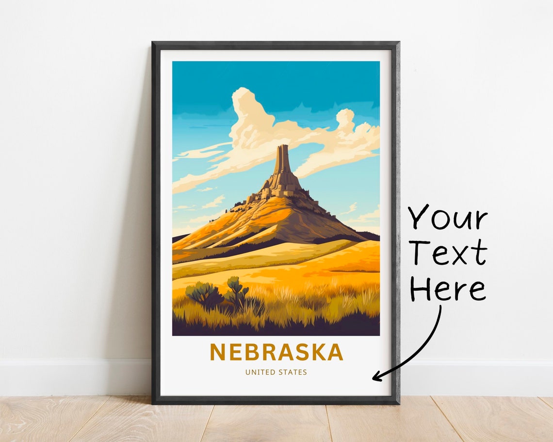 Nebraska Golden Prairie Chimney Rock Spire Custom Travel Poster