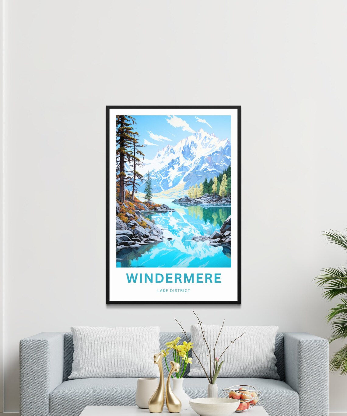 Windermere Lake District Snow Peak Lake Mirror Travel Poster - Image 3