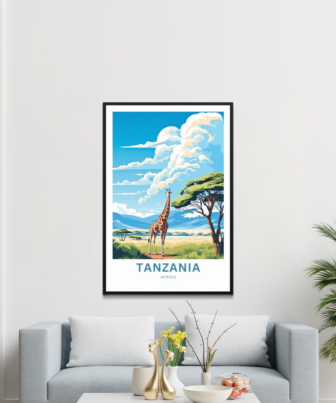 Tanzania Giraffe Acacia Tree Personalized Safari Travel Poster - Image 2