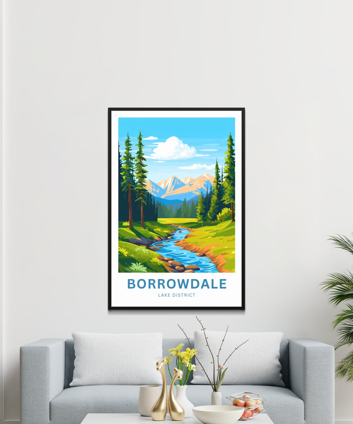 Borrowdale Lake District Pine Forest Stream Mountain Travel Poster - Image 3