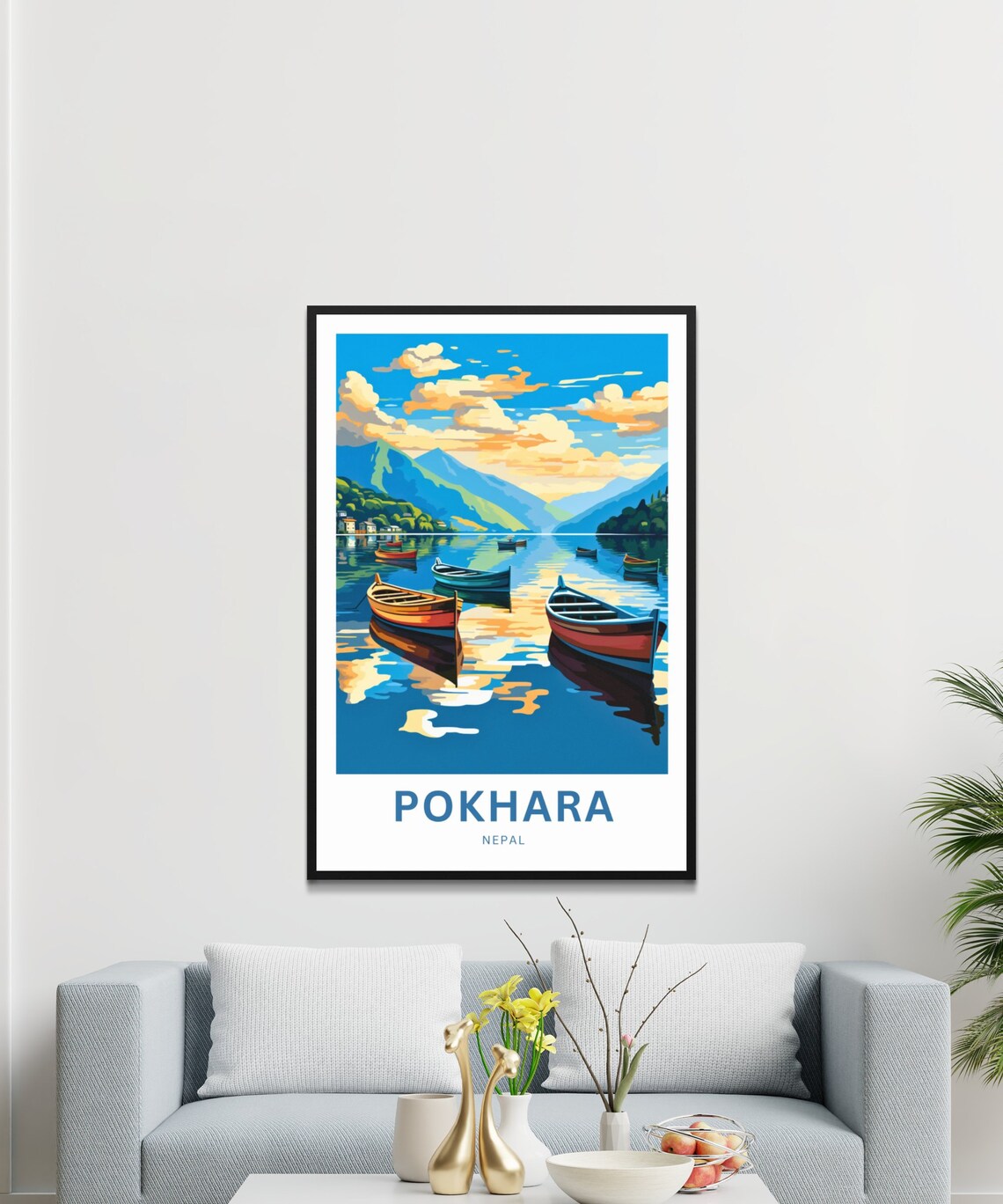Pokhara Nepal Lake Boats Mountains Personalized Travel Poster - Image 3