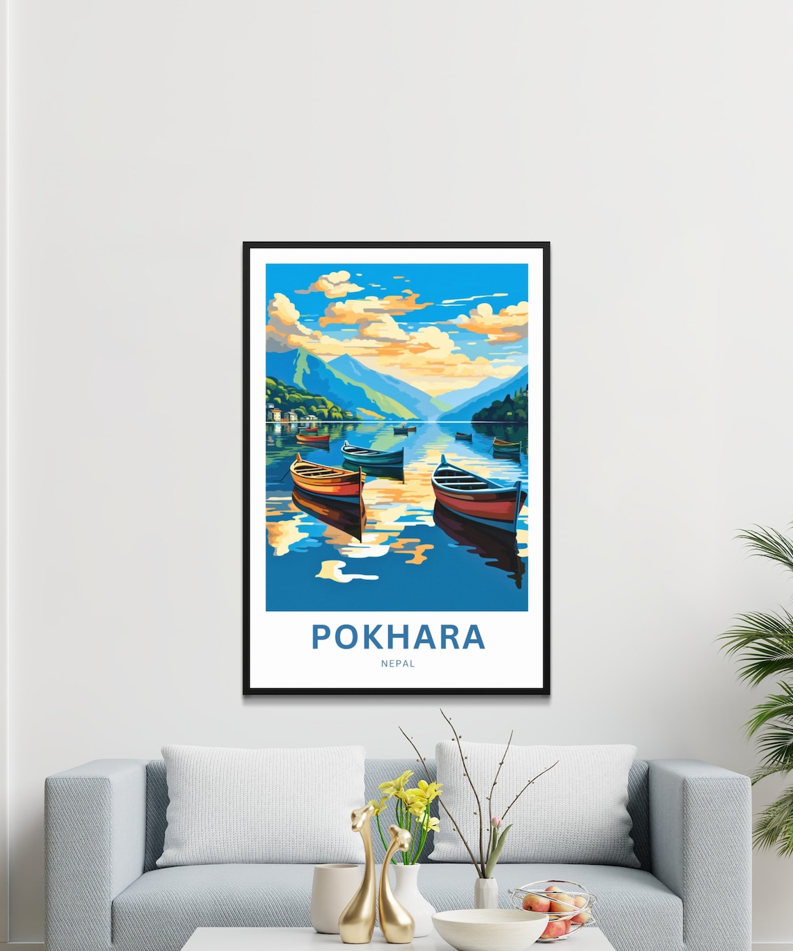 Pokhara Nepal Phewa Lake Colorful Boats Sunset Travel Poster - Image 3