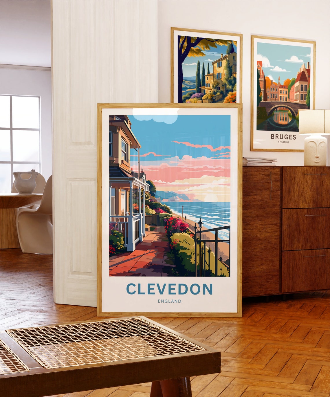 Clevedon England Sunset Seafront Personalized Coastal Poster - Image 5