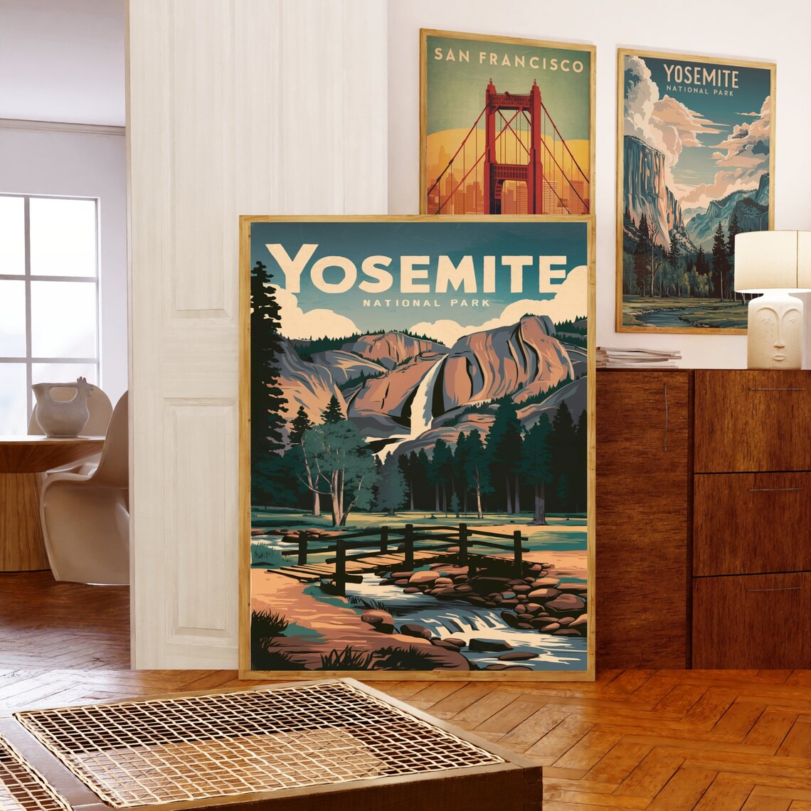 Yosemite National Park Vintage Poster with Waterfall and Footbridge - Image 5