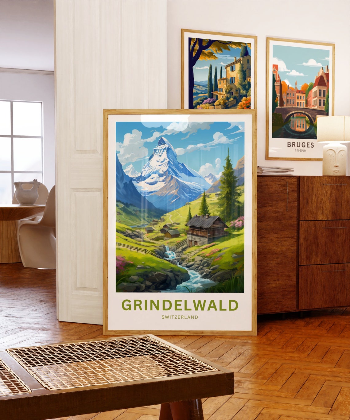 Grindelwald Switzerland Matterhorn Style Peak and Chalet Travel Poster - Image 5