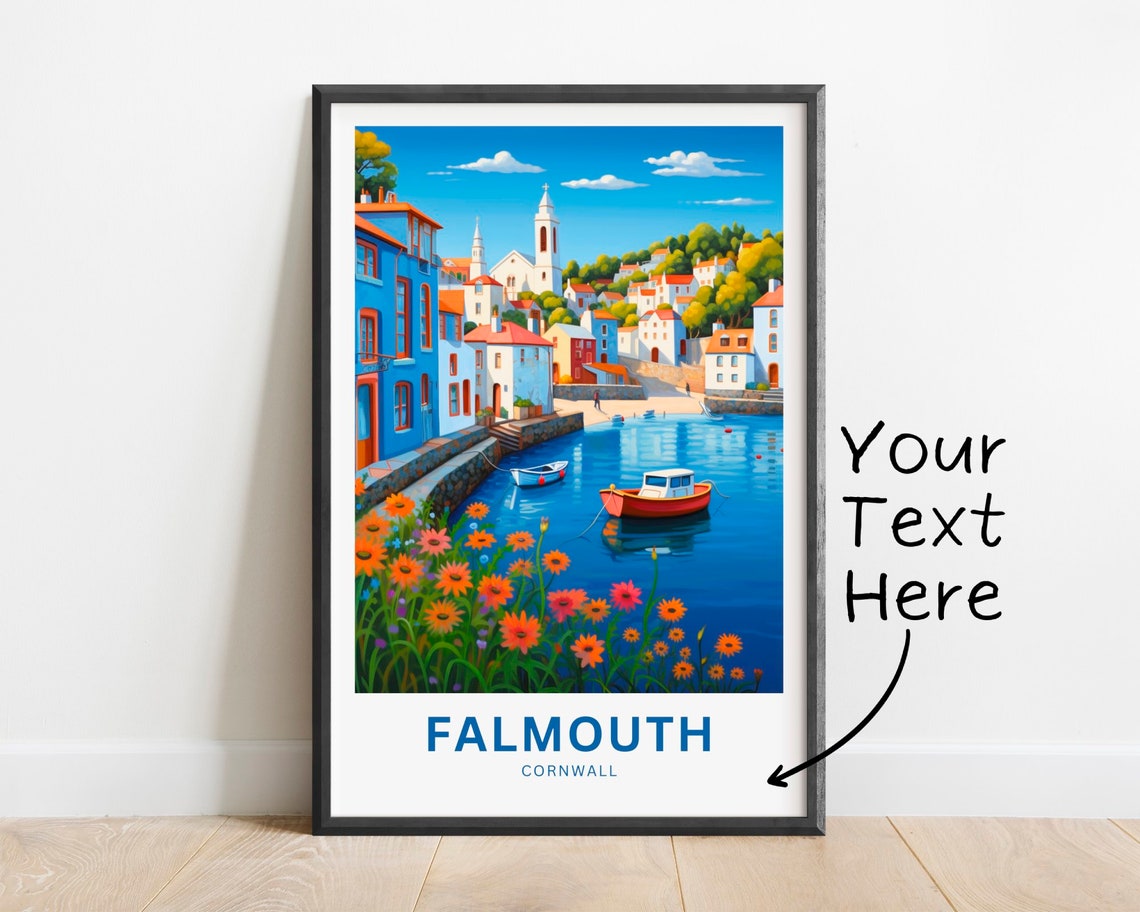 Falmouth Cornwall Sunny Harbor Personalized Seaside Town Poster
