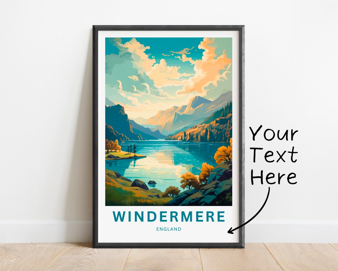 Windermere England Mountain Lake Autumn Personalized Travel Poster
