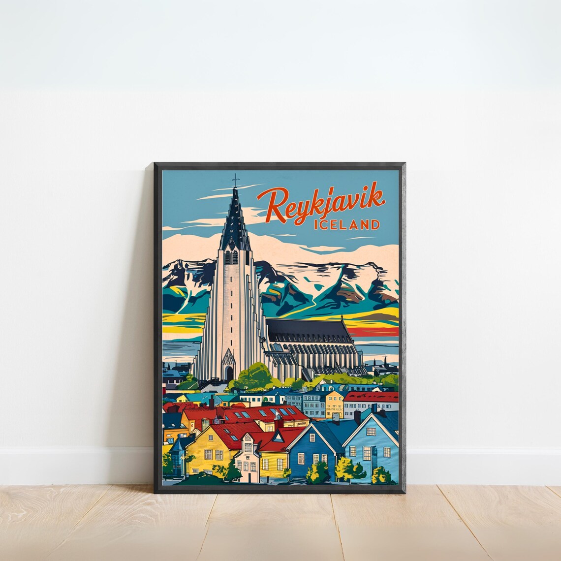 Reykjavik Iceland Vintage Hallgrimskirkja Retro Travel Poster