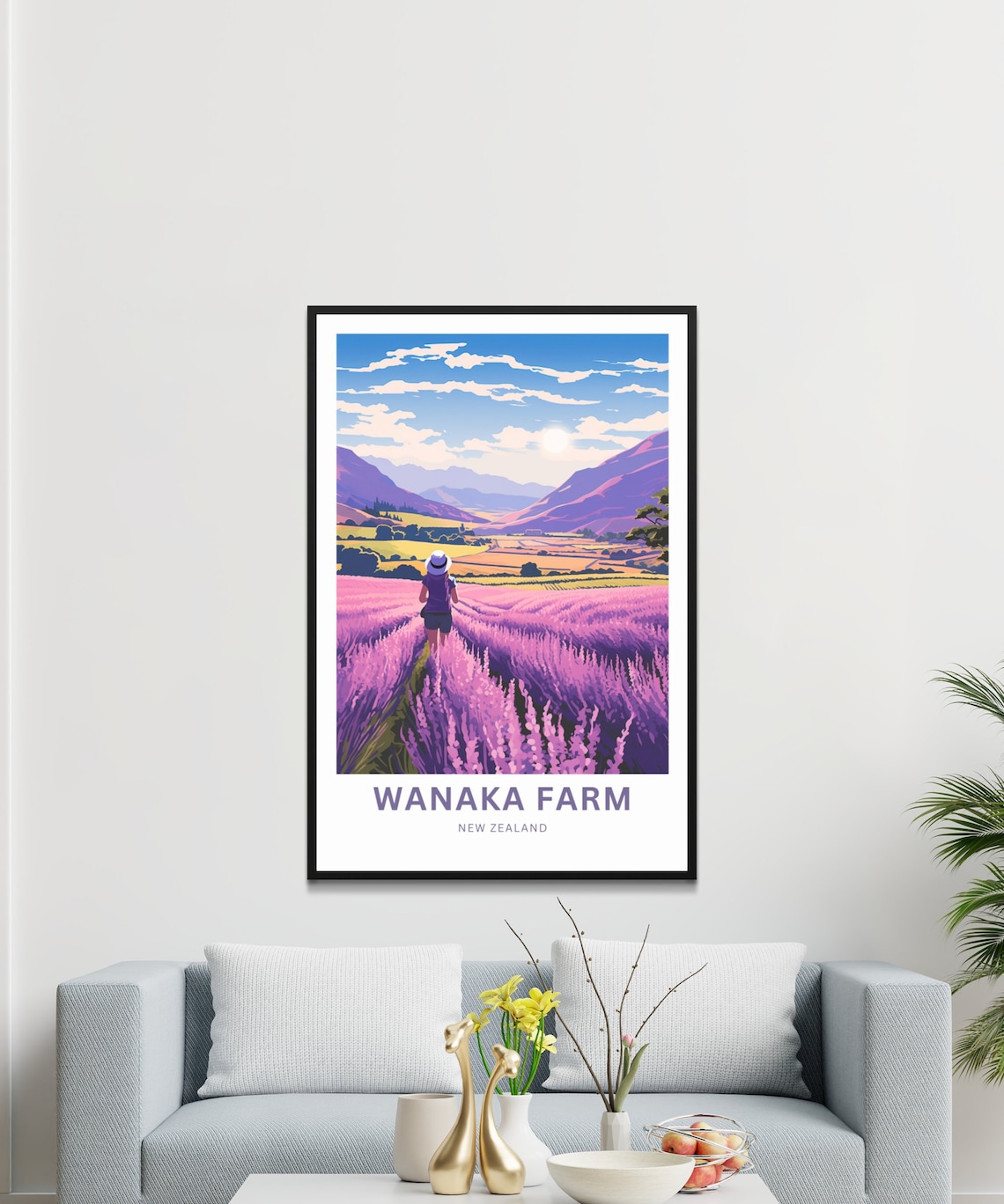 Wanaka Farm New Zealand Lavender Sunset Travel Illustration Poster - Image 3