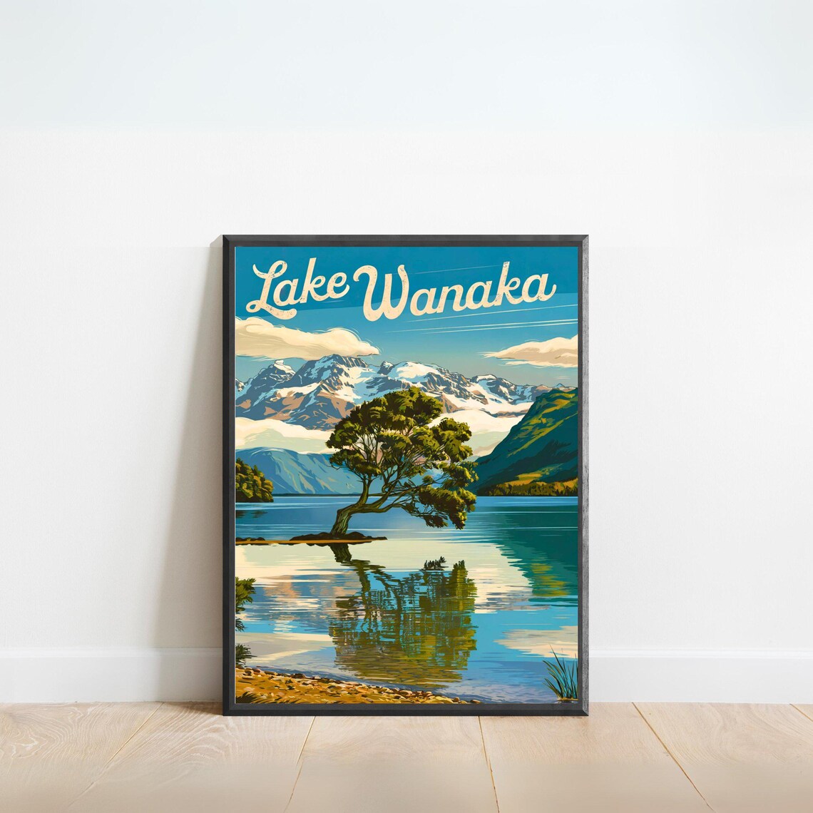 Lake Wanaka New Zealand Lone Tree Mountain Lake Vintage Poster