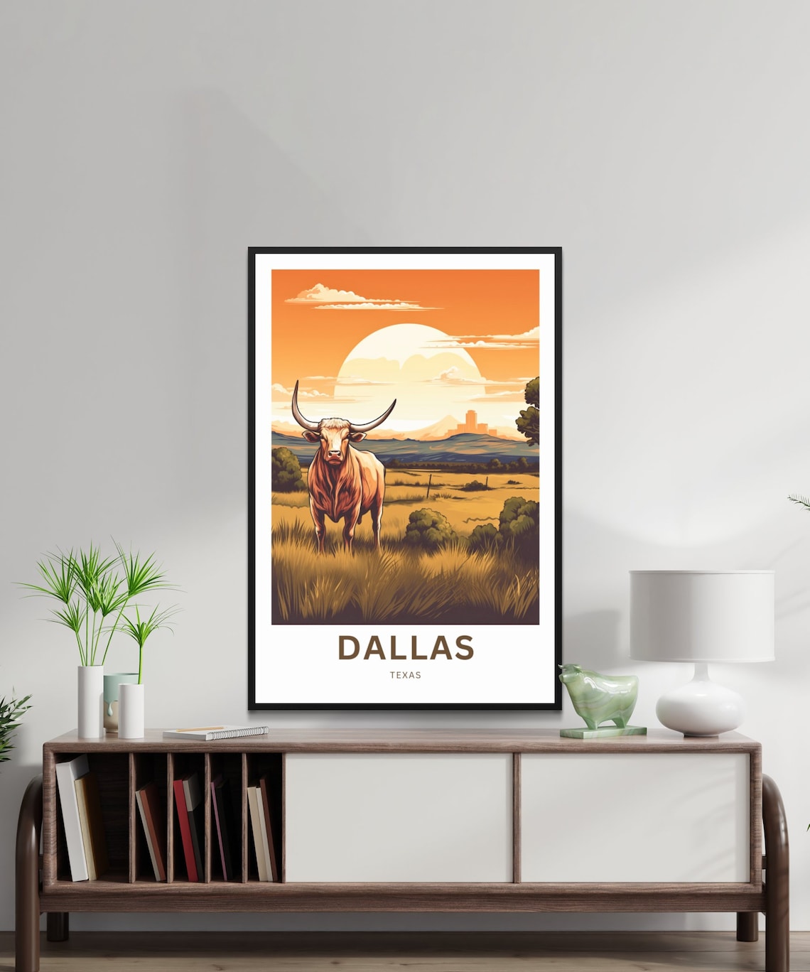 Dallas Texas Texas Longhorn Prairie Sunset Scene Travel Poster - Image 2