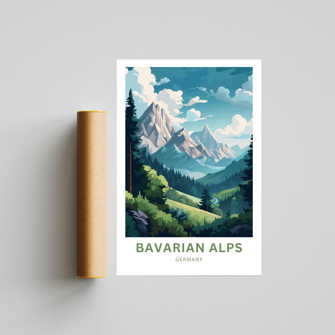 Bavarian Alps Germany Forest Valley Snowy Peaks Art Travel Poster - Image 4