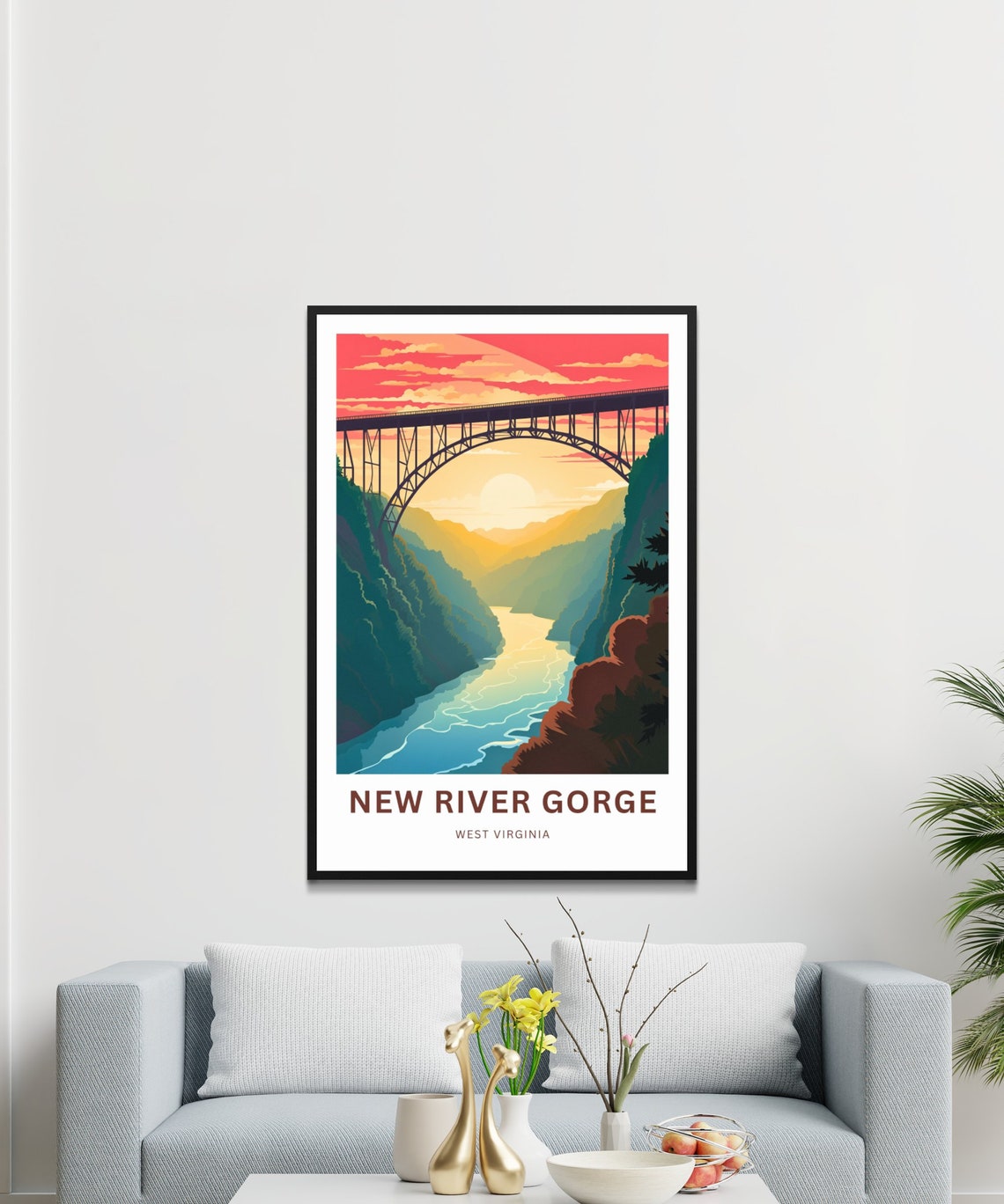 New River Gorge West Virginia Sunset Bridge View Travel Poster - Image 3