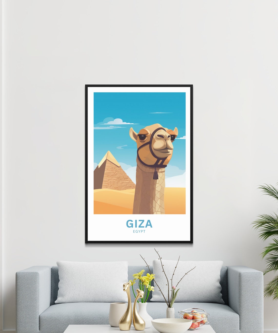 Giza Egypt Smiling Camel Portrait Pyramid Desert Scene Poster - Image 4